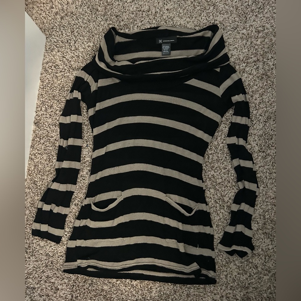 INC International Concepts Black and Cream Cowl Neck Sweater